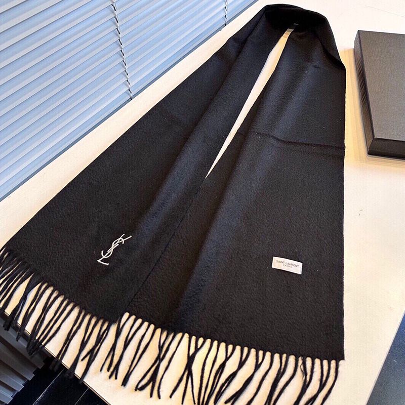 Saint Laurent Cassandre Embroidery Scarf In Cashmere Black