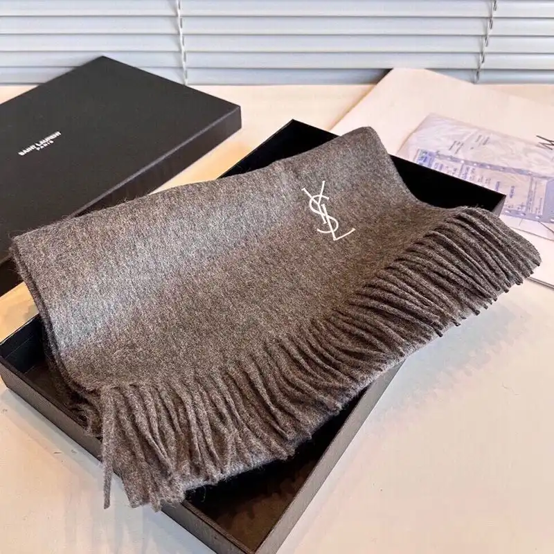 Saint Laurent Cassandre Embroidery Scarf In Cashmere Grey