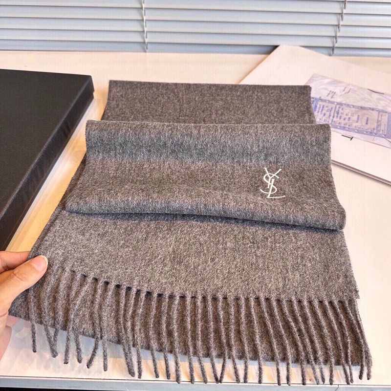 Saint Laurent Cassandre Embroidery Scarf In Cashmere Grey