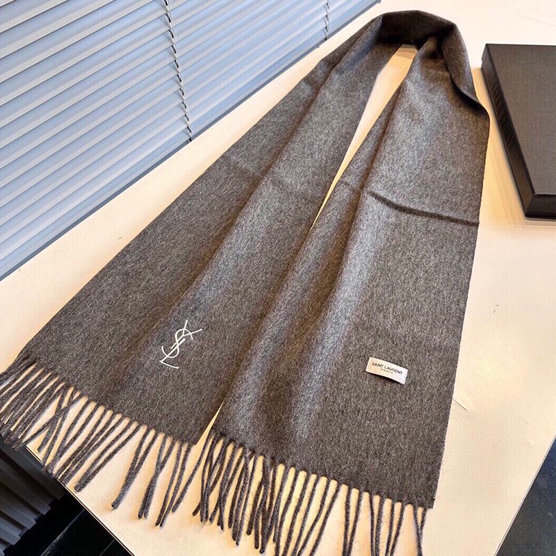 Saint Laurent Cassandre Embroidery Scarf In Cashmere Grey