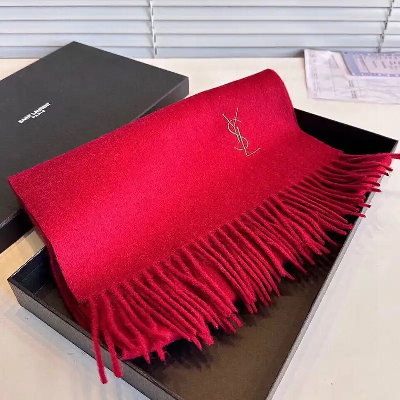 Saint Laurent Cassandre Embroidery Scarf In Cashmere Red