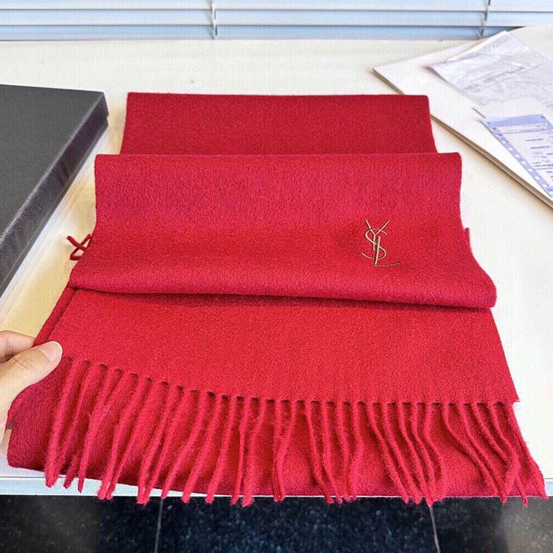 Saint Laurent Cassandre Embroidery Scarf In Cashmere Red