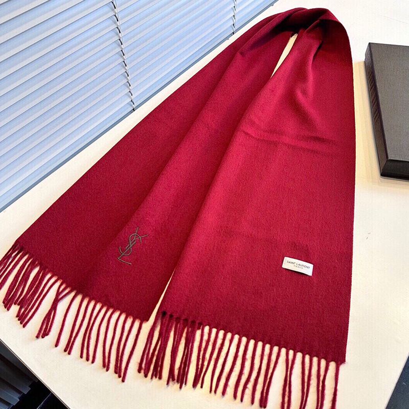 Saint Laurent Cassandre Embroidery Scarf In Cashmere Red