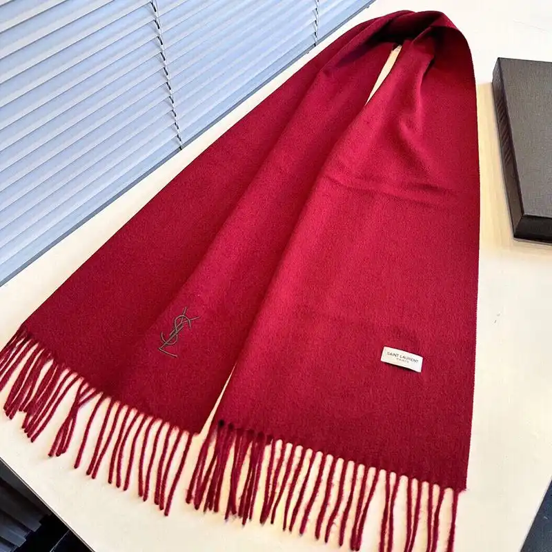 CHEAP Saint Laurent Cassandre Embroidery Scarf In Cashmere Red