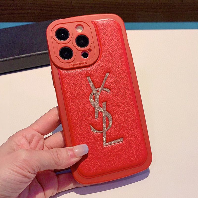 Saint Laurent Cassandre iPhone Case In Grained Calfskin Red