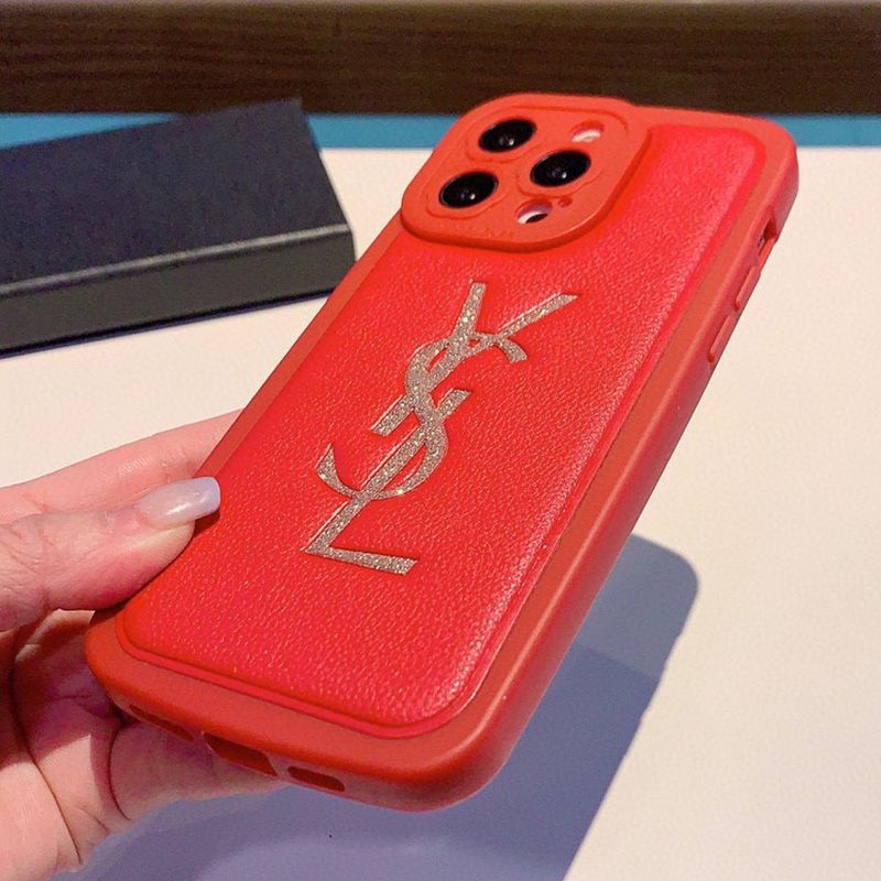 Saint Laurent Cassandre iPhone Case In Grained Calfskin Red