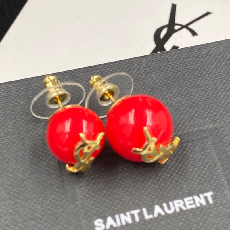 Saint Laurent Cassandre Pearl Earrings In Metal Gold Red