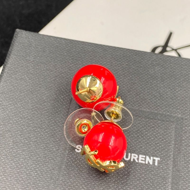 Saint Laurent Cassandre Pearl Earrings In Metal Gold Red