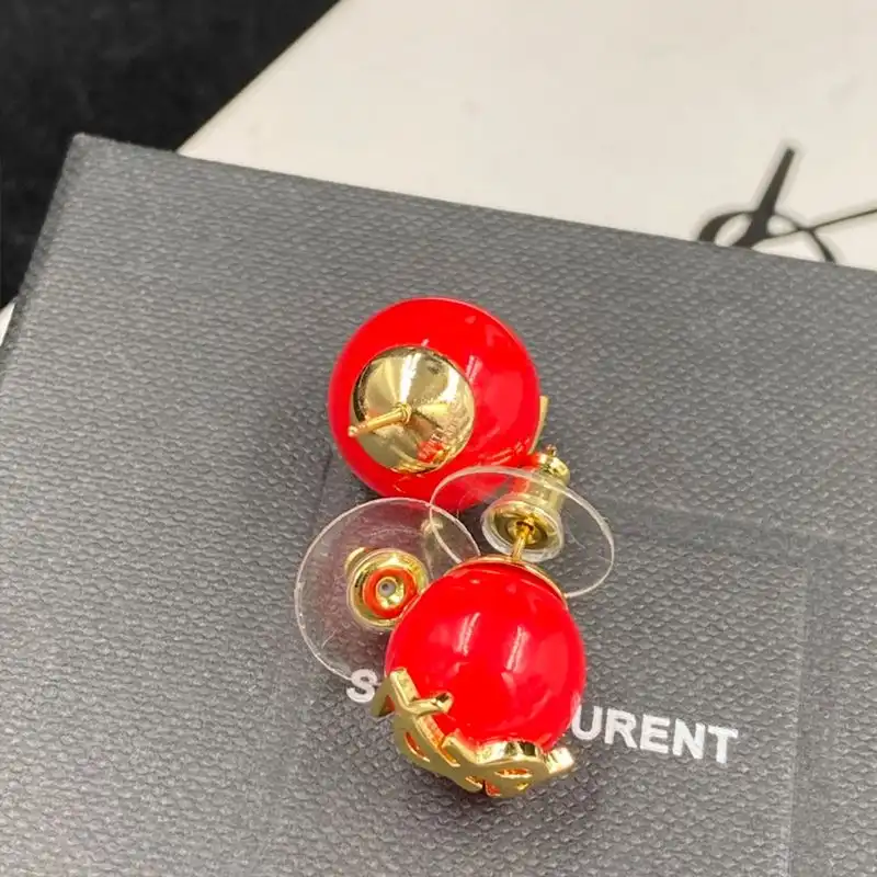 CHEAP Saint Laurent Cassandre Pearl Earrings In Metal Gold Red