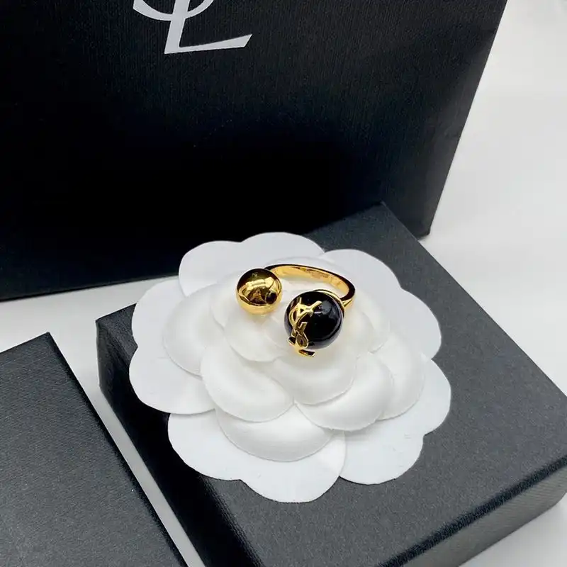 Saint Laurent Cassandre Pearl And Ball Ring In Metal Gold Black