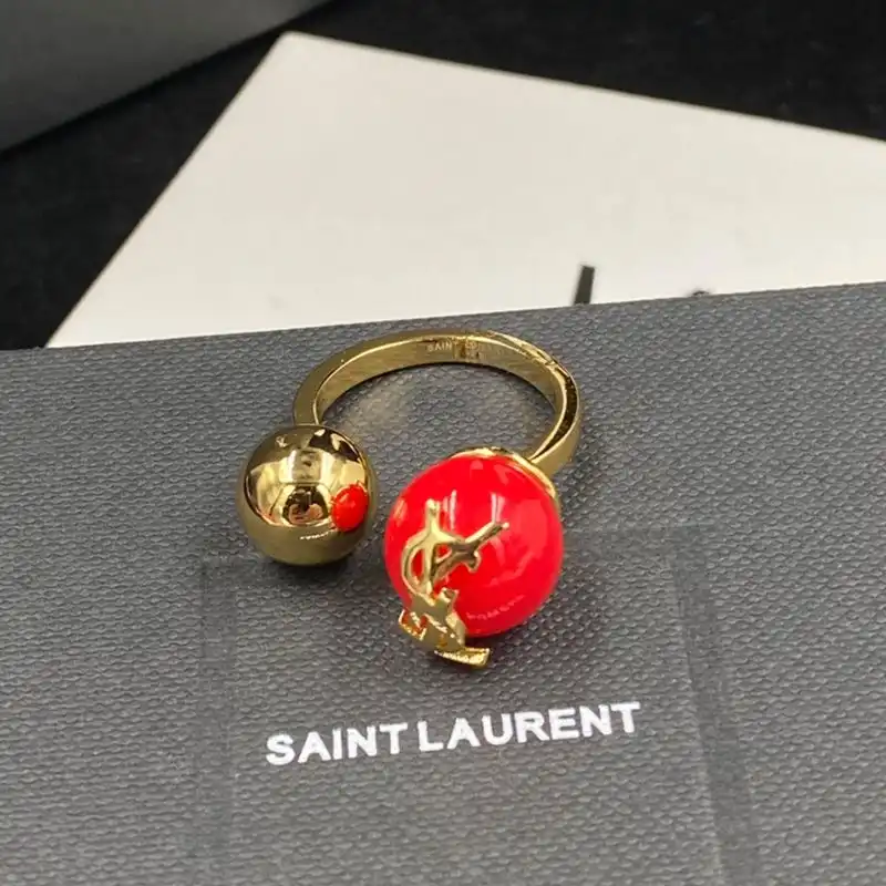 Saint Laurent Cassandre Pearl And Ball Ring In Metal Gold Red