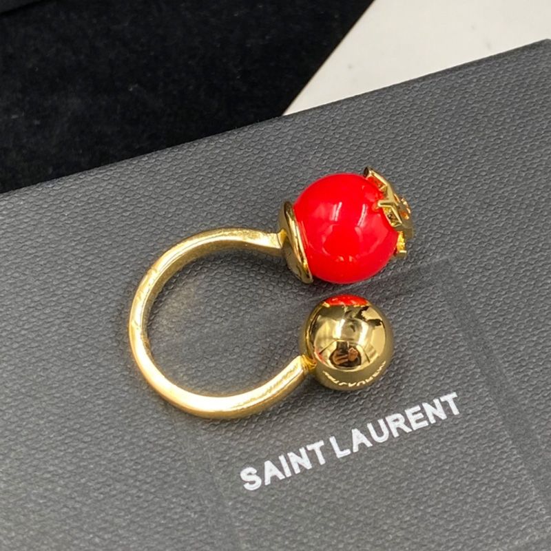 Saint Laurent Cassandre Pearl And Ball Ring In Metal Gold Red