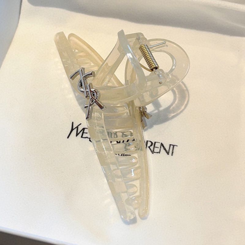 Saint Laurent Cassandre Shark Hair Clip In PVC and Steel Beige