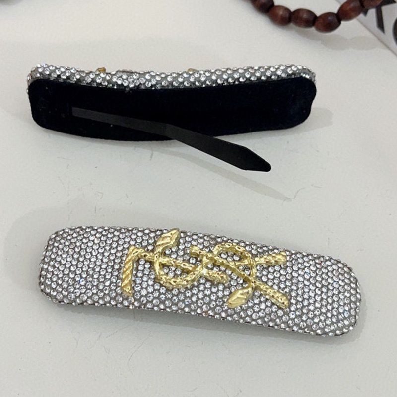 Saint Laurent Cassandre Snap Hair Clip In Metal with Crystals White