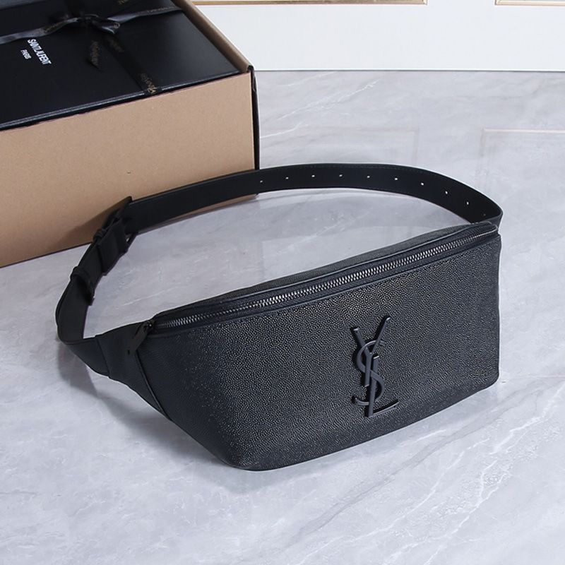 Saint Laurent Classic Monogram Belt Bag In Textured Leather Black