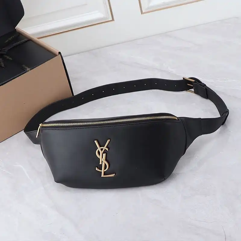 Saint Laurent Classic Monogram Belt Bag In Lambskin Black Gold