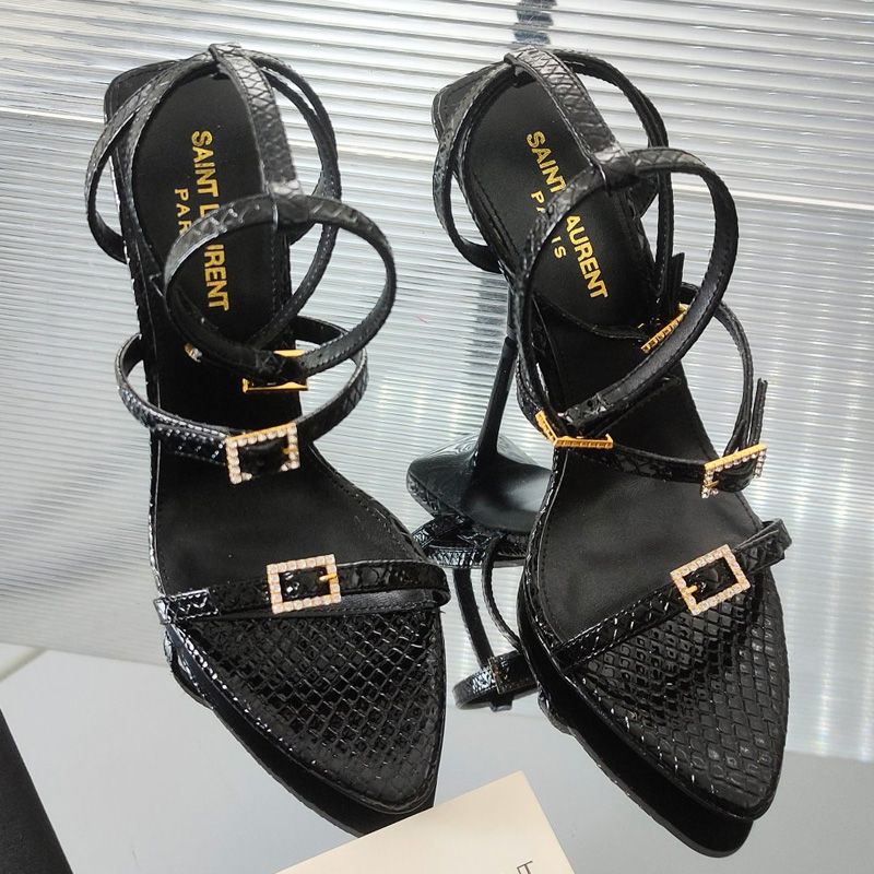 Saint Laurent Claude Sandals Women Python Leather Black