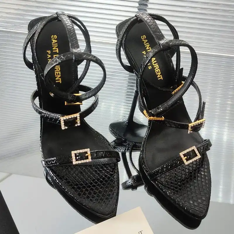 CHEAP Saint Laurent Claude Sandals Women Python Leather Black