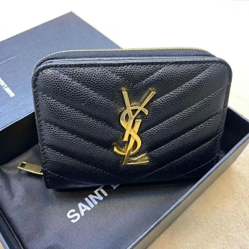 Saint Laurent Small Compact Zip Around Wallet In Grained Matelasse Leather Black Gold