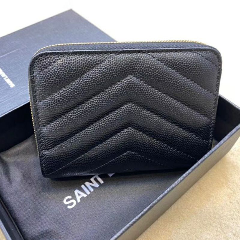 Saint Laurent Small Compact Zip Around Wallet In Grained Matelasse Leather Black Gold