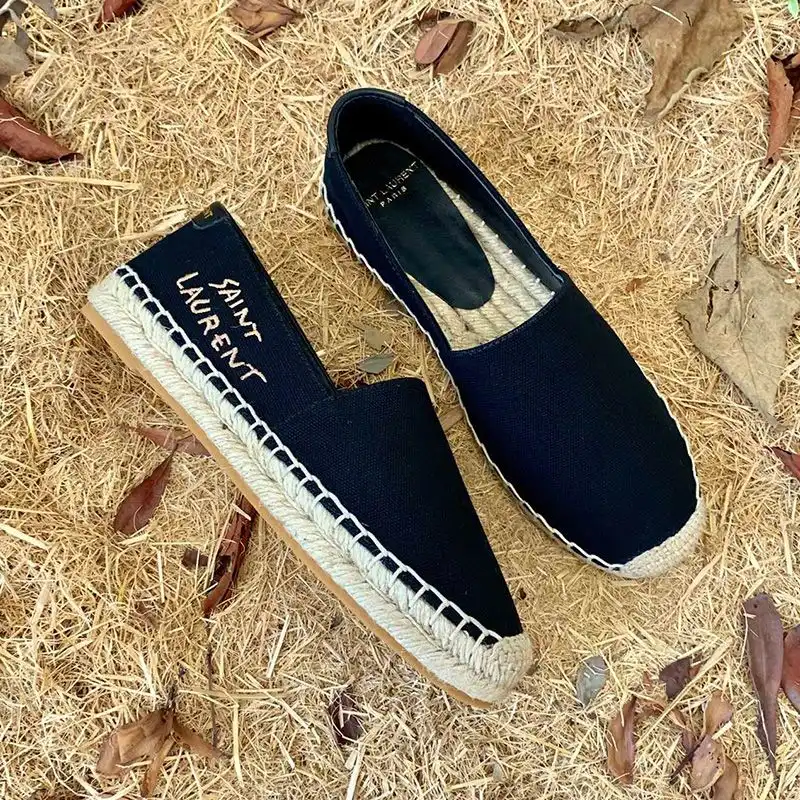 Saint Laurent Embroidered Espadrilles Women Canvas Black