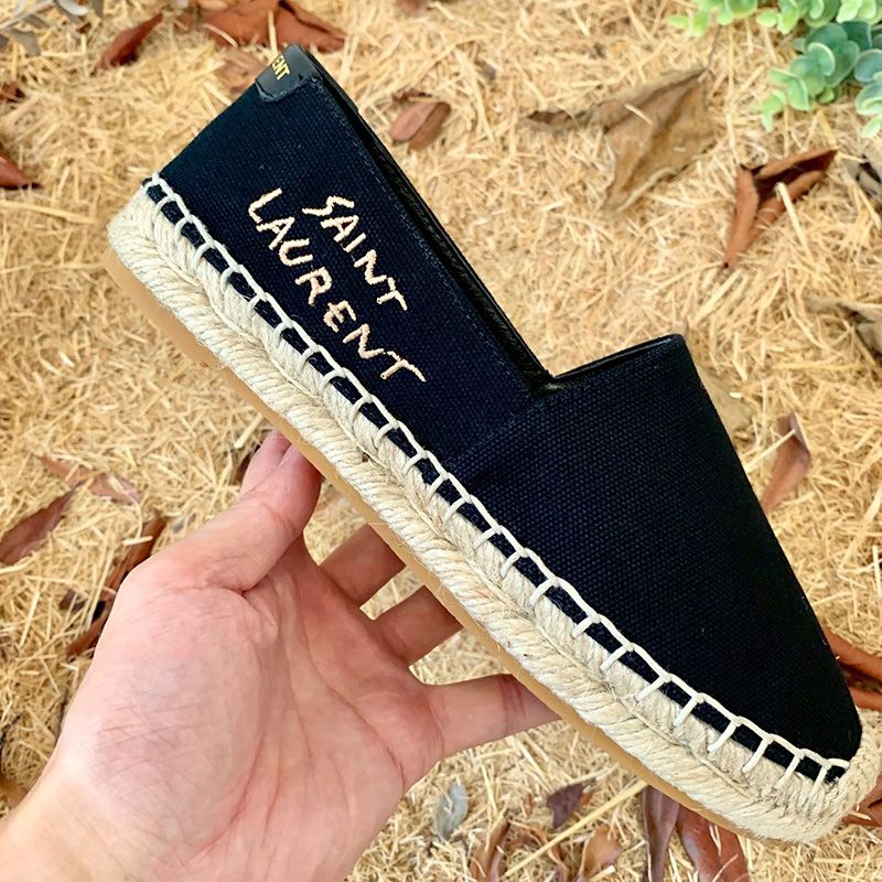 Saint Laurent Embroidered Espadrilles Women Canvas Black