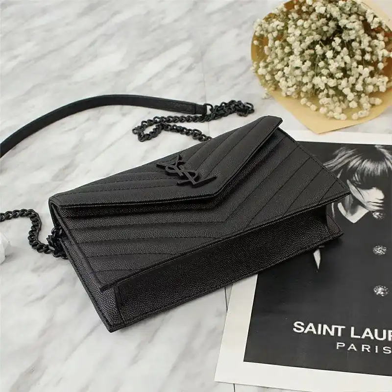 Cheap Saint Laurent Large Envelope Chain Wallet In Textured Matelasse Leather Black