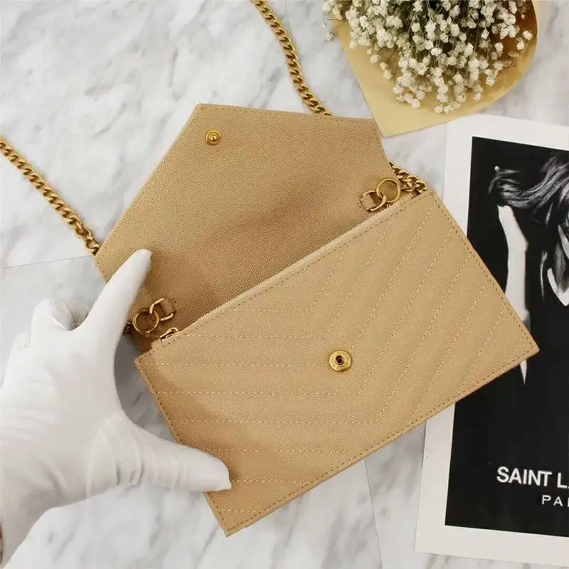 Cheap Saint Laurent Large Envelope Chain Wallet In Textured Matelasse Leather Apricot Gold