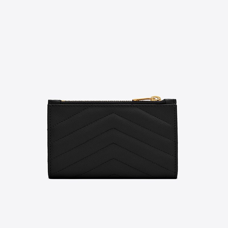 Saint Laurent Fragments Zipped Bifold Wallet In Grained Matelasse Leather Black Gold