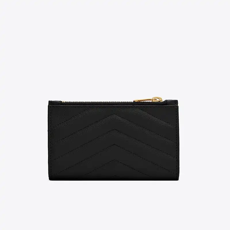 Cheap Saint Laurent Fragments Zipped Bifold Wallet In Grained Matelasse Leather Black Gold