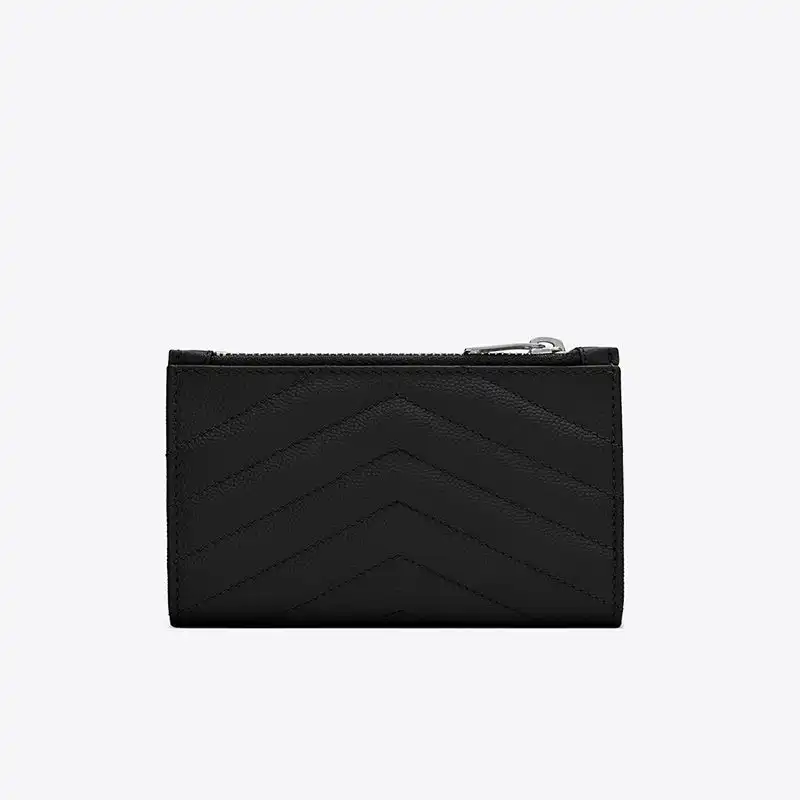 Cheap Saint Laurent Fragments Zipped Bifold Wallet In Grained Matelasse Leather Black Silver