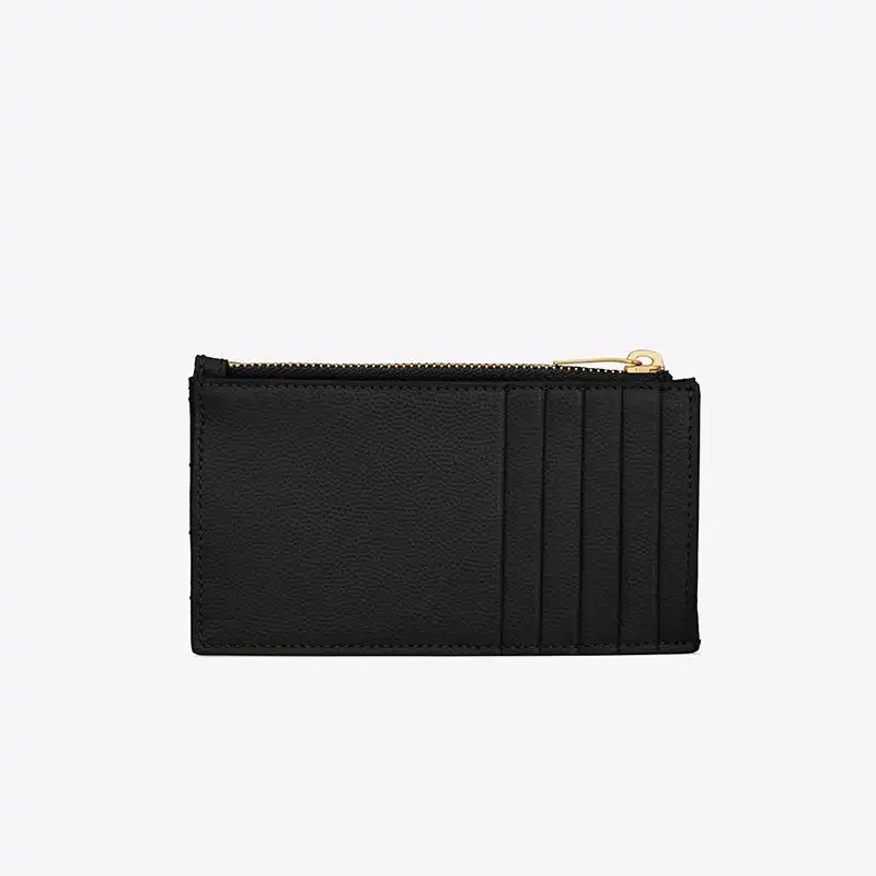 Cheap Saint Laurent Fragments Zipped Card Case In Grained Matelasse Leather Black Gold