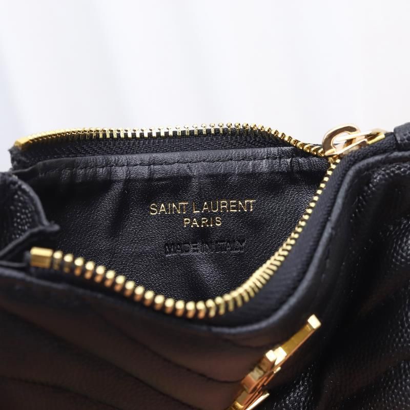 Saint Laurent Fragments Zipped Card Case In Grained Matelasse Leather Black Gold