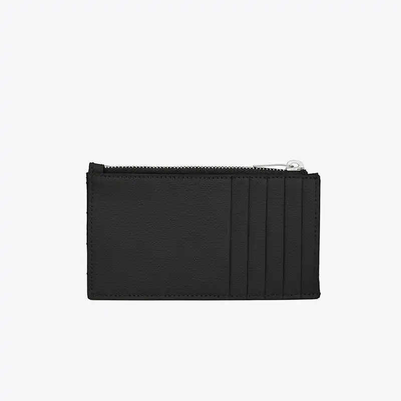 Cheap Saint Laurent Fragments Zipped Card Case In Grained Matelasse Leather Black Silver