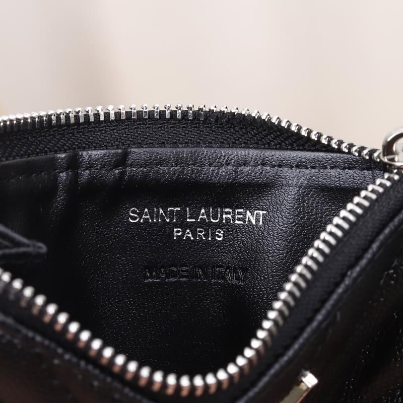 Saint Laurent Fragments Zipped Card Case In Grained Matelasse Leather Black Silver