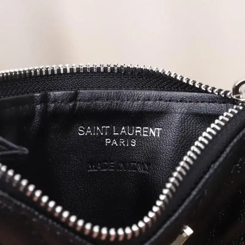 Cheap Saint Laurent Fragments Zipped Card Case In Grained Matelasse Leather Black Silver