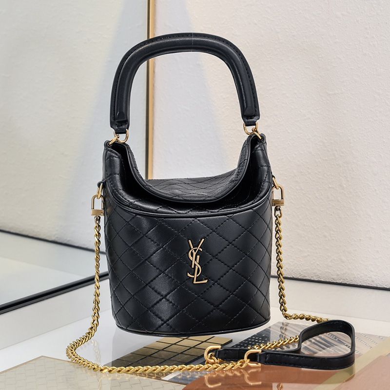 Saint Laurent Gaby Bucket Bag In Lambskin Black Gold