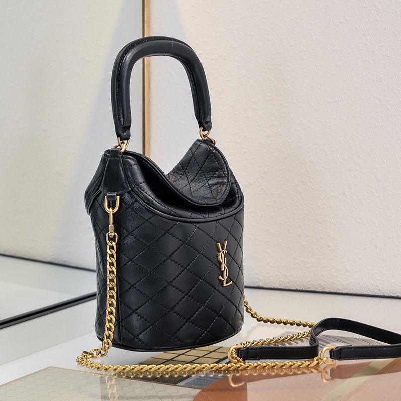 Saint Laurent Gaby Bucket Bag In Lambskin Black Gold