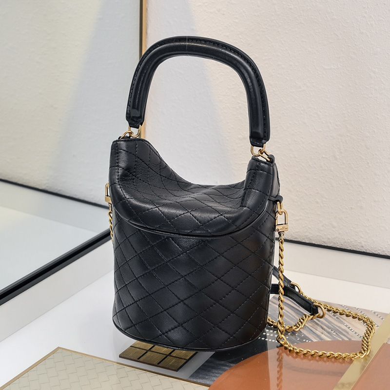 Saint Laurent Gaby Bucket Bag In Lambskin Black Gold