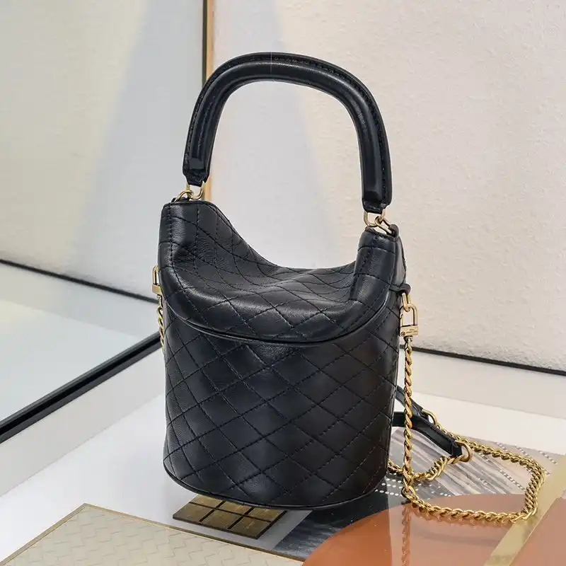 Cheap Saint Laurent Gaby Bucket Bag In Lambskin Black Gold