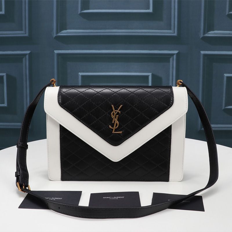 Saint Laurent Gaby Satchel In Quilted Lambskin Black White