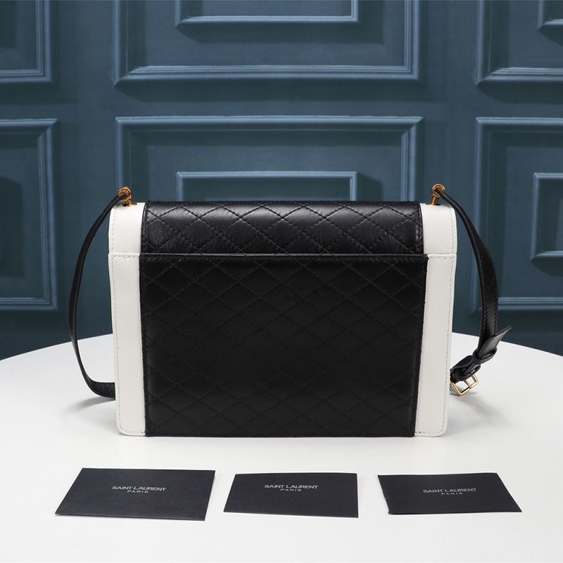 Saint Laurent Gaby Satchel In Quilted Lambskin Black White