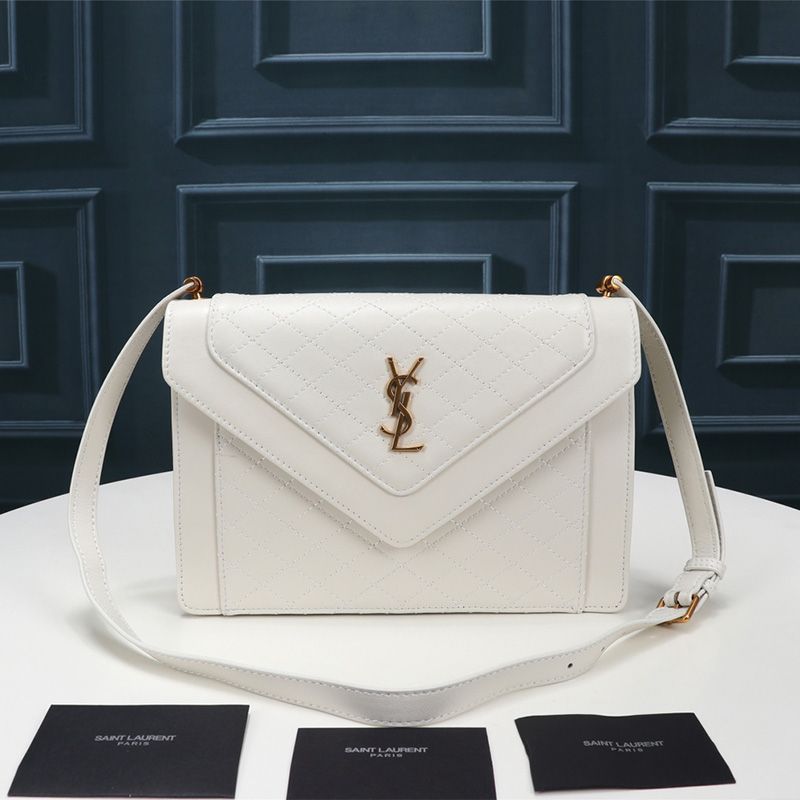 Saint Laurent Gaby Satchel In Quilted Lambskin White