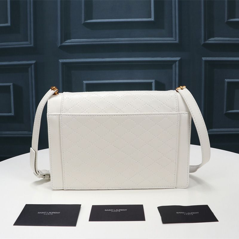 Saint Laurent Gaby Satchel In Quilted Lambskin White