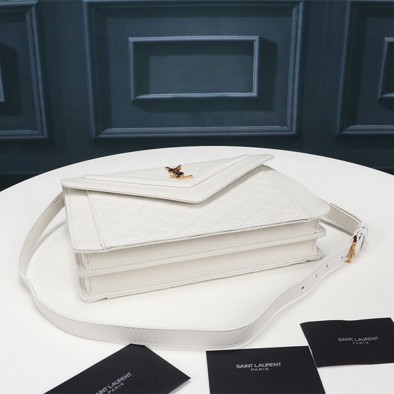 Saint Laurent Gaby Satchel In Quilted Lambskin White