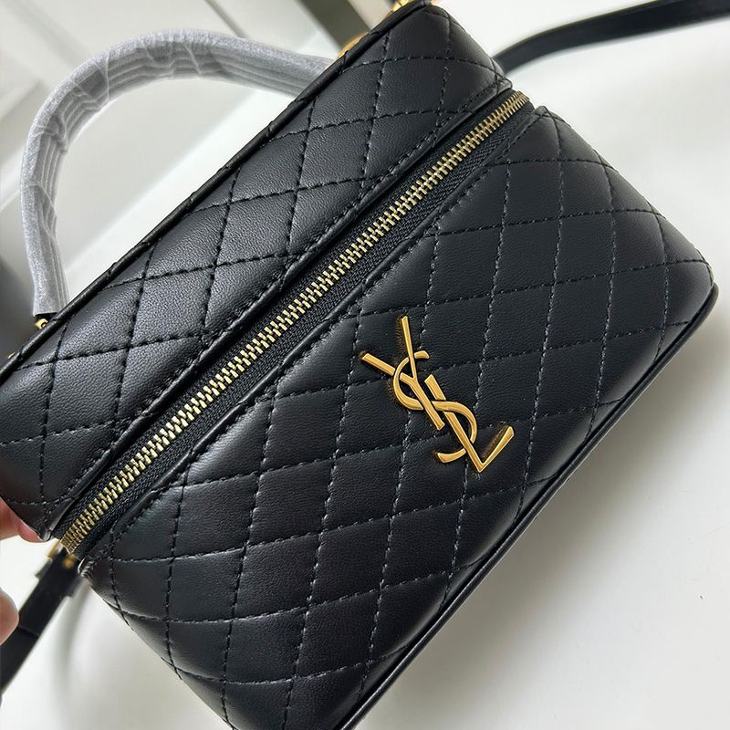 Saint Laurent Gaby Vanity Bag In Quilted Lambskin Black Gold