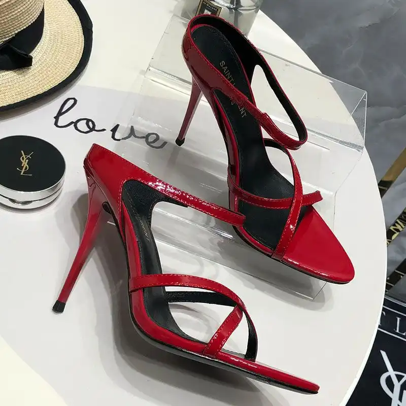 Saint Laurent Gippy Strappy Sandals with Elasticized Strap Women Patent Leather Red