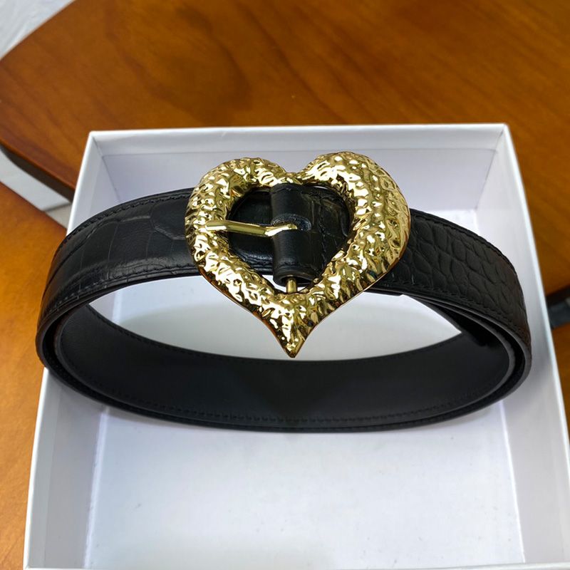 Saint Laurent Heart Belt In Crocodile Embossed Leather Black Gold