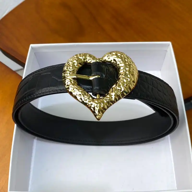 CHEAP Saint Laurent Heart Belt In Crocodile Embossed Leather Black Gold