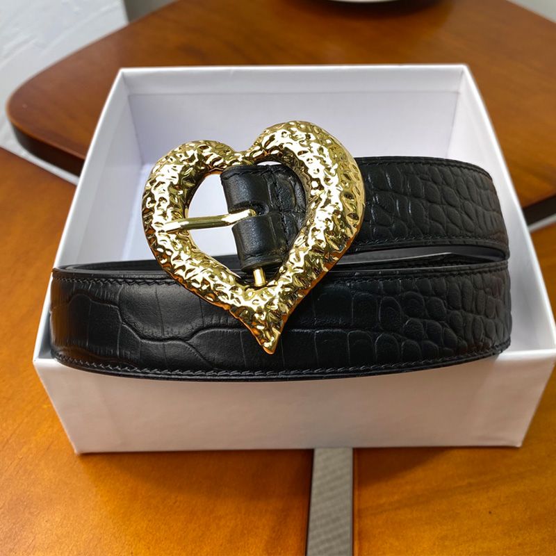 Saint Laurent Heart Belt In Crocodile Embossed Leather Black Gold